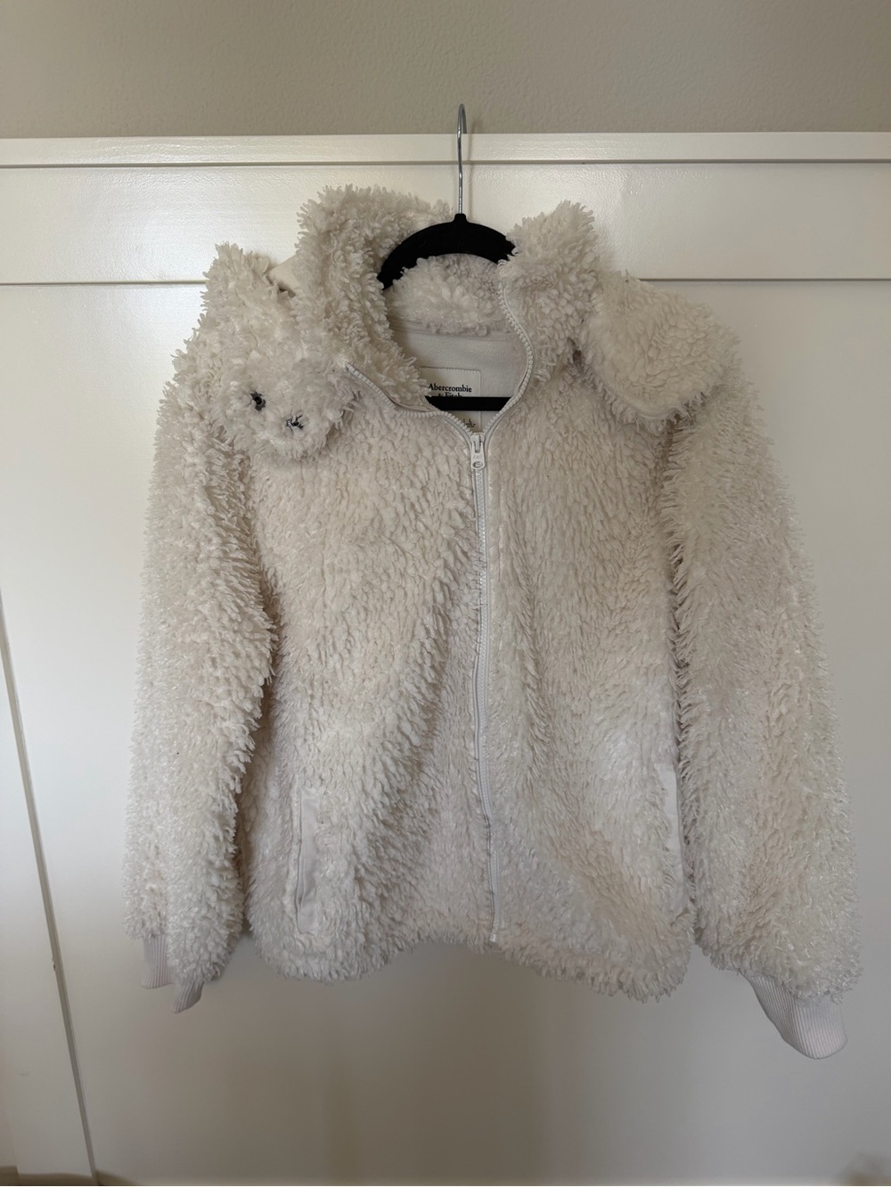 Abercrombie & Fitch Cream Sherpa Zip-Up Jacket with detach Hood
